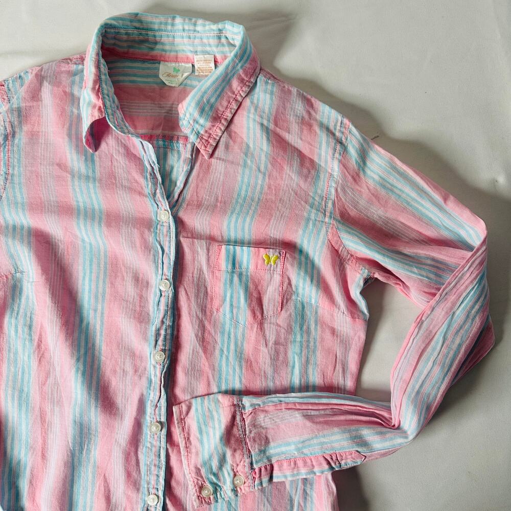 Vintage Y2k Aeropostale Aero Pink & Blue Striped Button Down Polo Top Sz XS